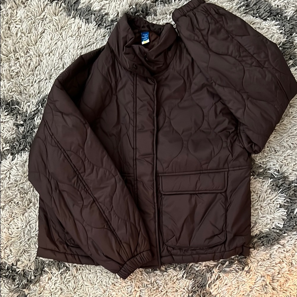 Old Navy Women's Dark Brown Quilted Puffer Jacket